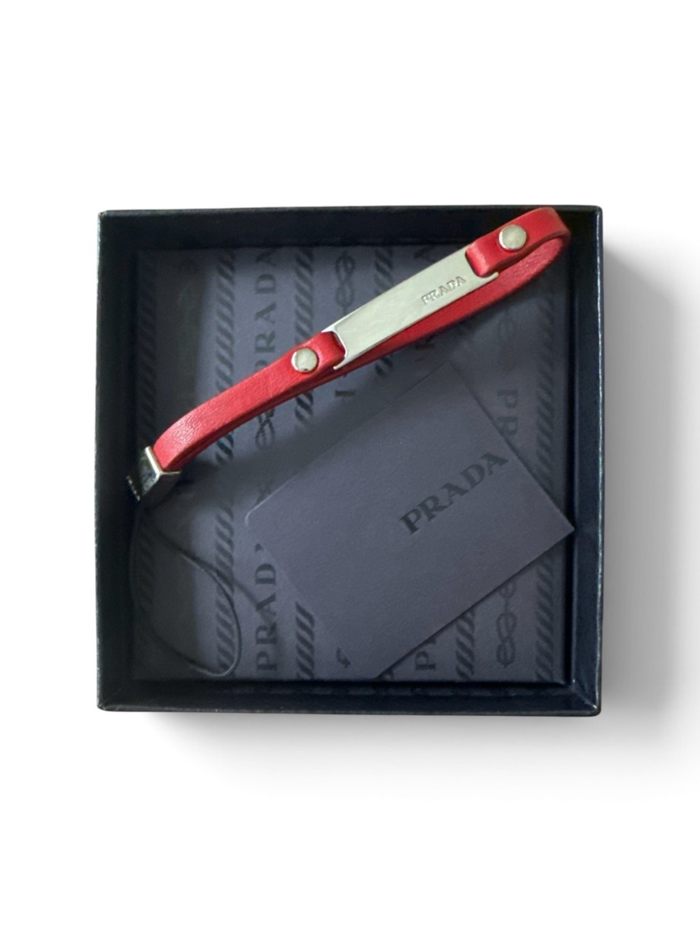 PRADA Nappa Leather Phone Charm Strap Red Silver Hardware 1AR009 NIB